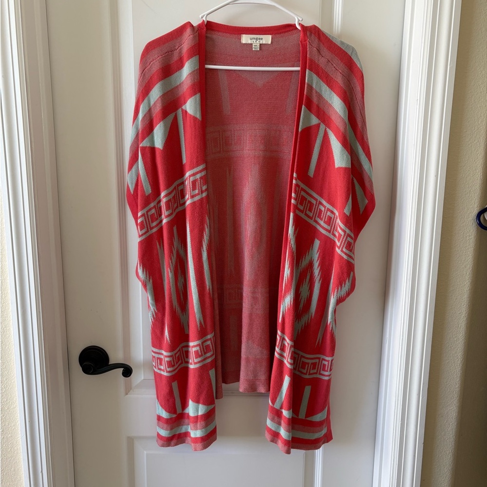 Umgee USA Aztec Print Kimono Cardigan Orange & Gray Oversized M/L